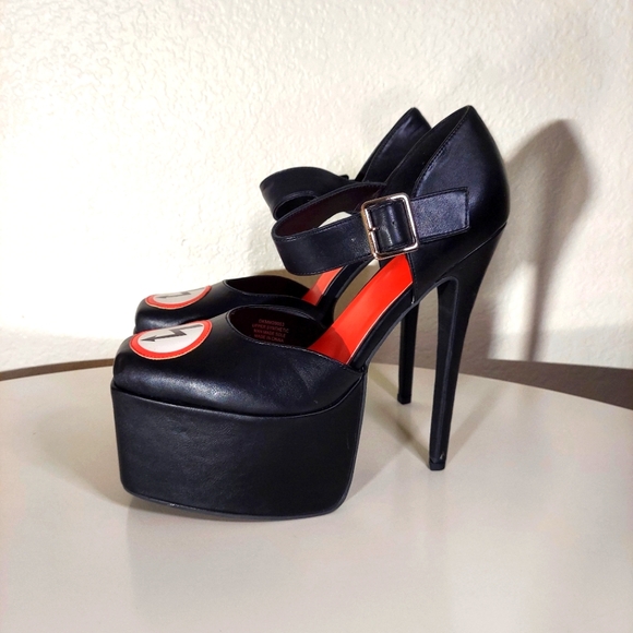 Dolls Kill x Marilyn Manson Black Faux Leather Platform Ankle Strap Heels - Picture 2 of 16